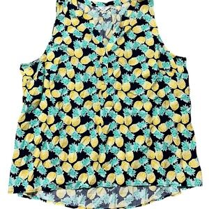 crown & ivy Womens Sz 3XL Pineapple Print Tank Top - Yellow and Green